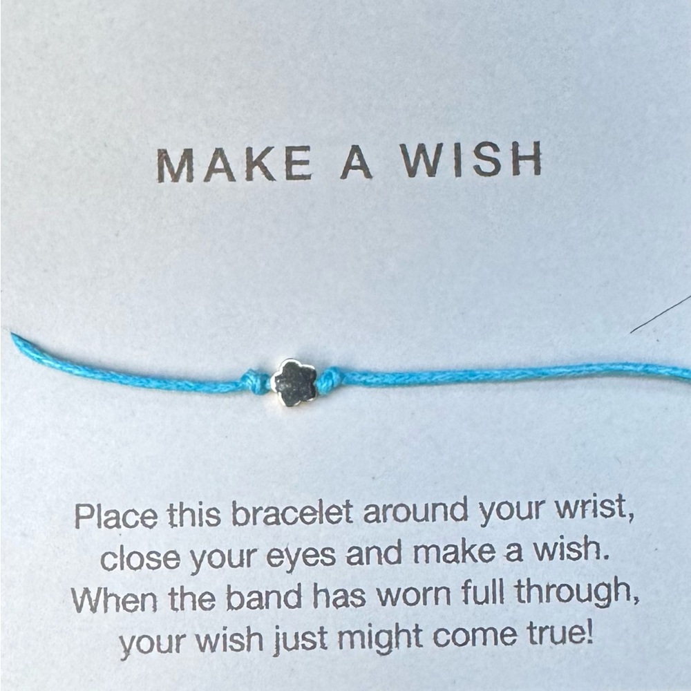 14k Gold Flower Charm Make A Wish Bracelet Light Blue Adjustable Band NWT